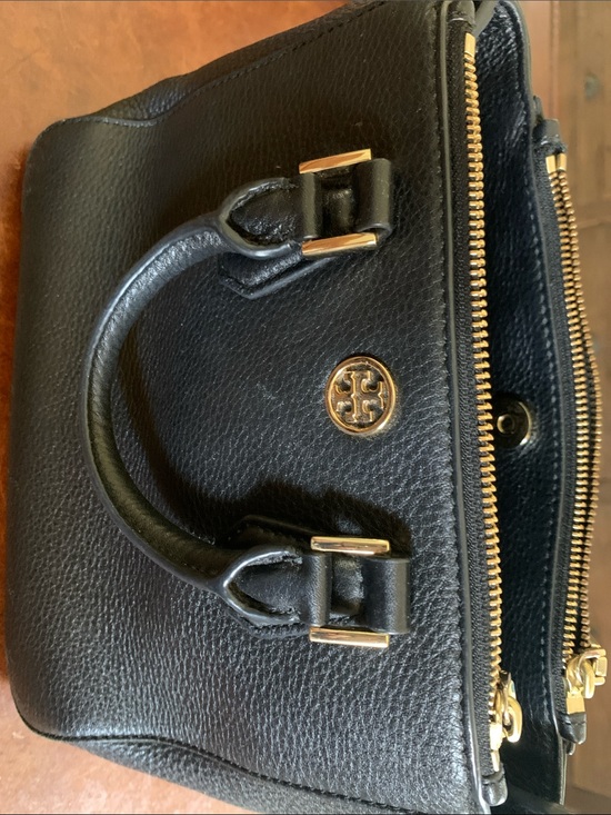 Tory Burch Handbags - Tory Burch Black Pebbled Leather Satchel with Gold Accents